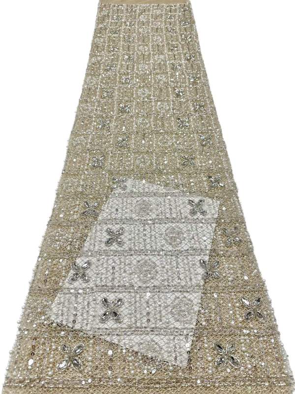 Affordable high quality lace fabric with beads pearls and sequins wedding dress lace fabric