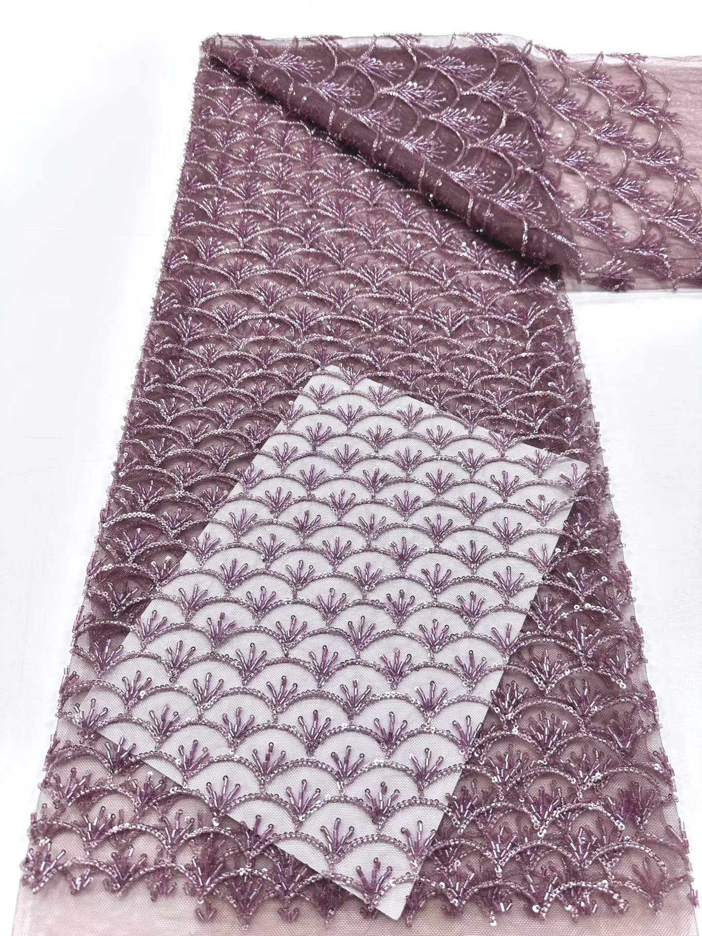 Affordable high quality lace fabric with beads pearls and sequins wedding dress lace fabric