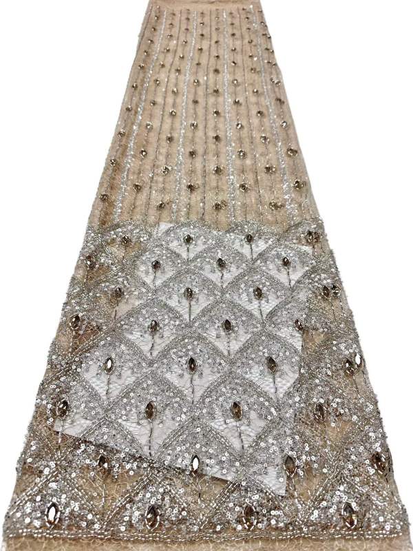 Affordable high quality lace fabric with beads pearls and sequins wedding dress lace fabric