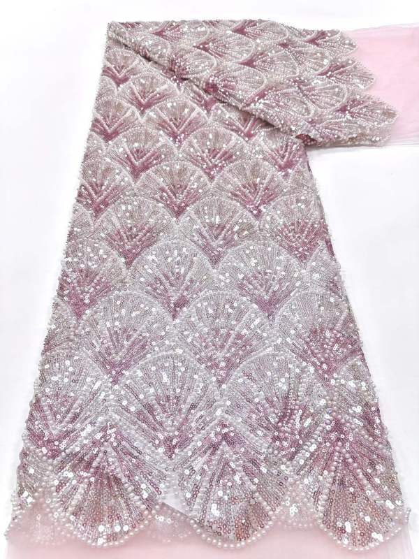 Affordable high quality lace fabric with beads pearls and sequins wedding dress lace fabric