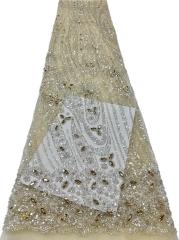 Affordable high quality lace fabric with beads pearls and sequins wedding dress lace fabric