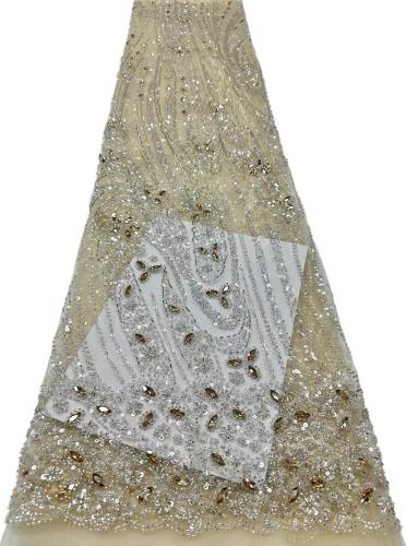 Affordable high quality lace fabric with beads pearls and sequins wedding dress lace fabric