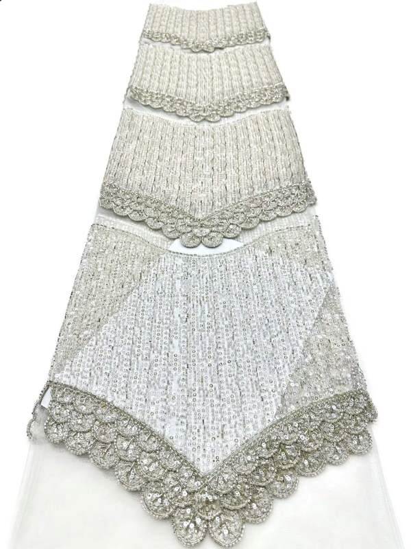 Affordable high quality lace fabric with beads pearls and sequins wedding dress lace fabric
