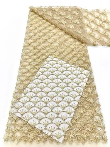 Affordable high quality lace fabric with beads pearls and sequins wedding dress lace fabric