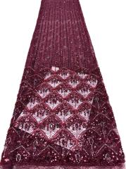 Affordable high quality lace fabric with beads pearls and sequins wedding dress lace fabric
