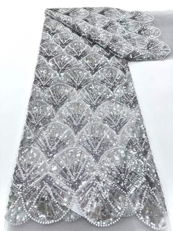 Affordable high quality lace fabric with beads pearls and sequins wedding dress lace fabric