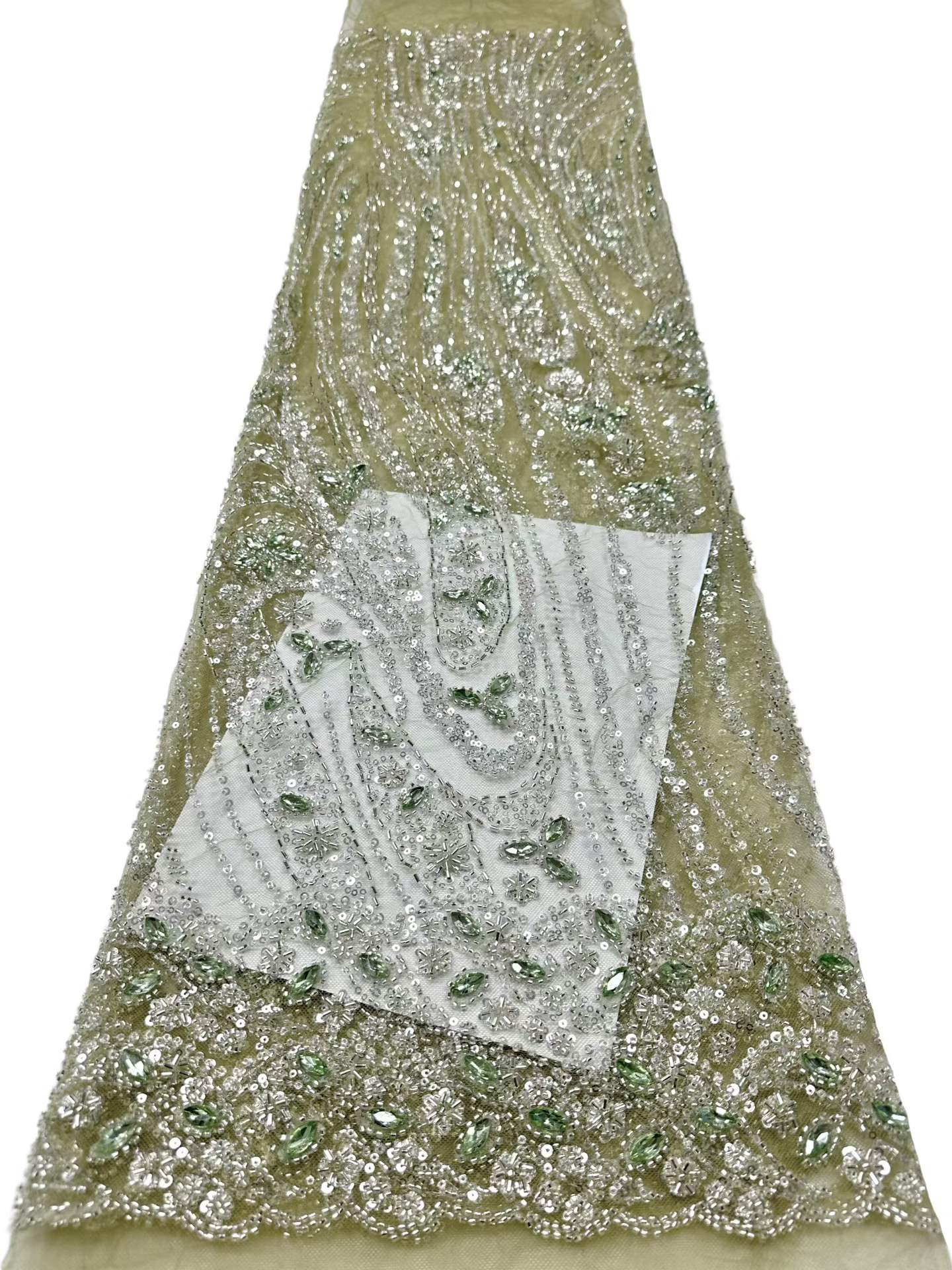 Affordable high quality lace fabric with beads pearls and sequins wedding dress lace fabric