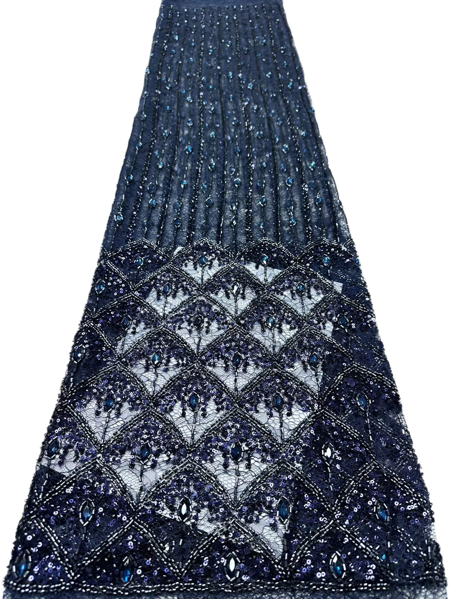 Affordable high quality lace fabric with beads pearls and sequins wedding dress lace fabric