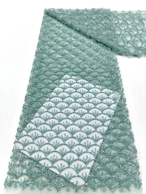 Affordable high quality lace fabric with beads pearls and sequins wedding dress lace fabric