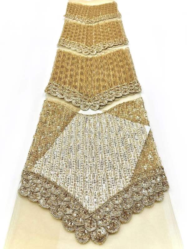 Affordable high quality lace fabric with beads pearls and sequins wedding dress lace fabric