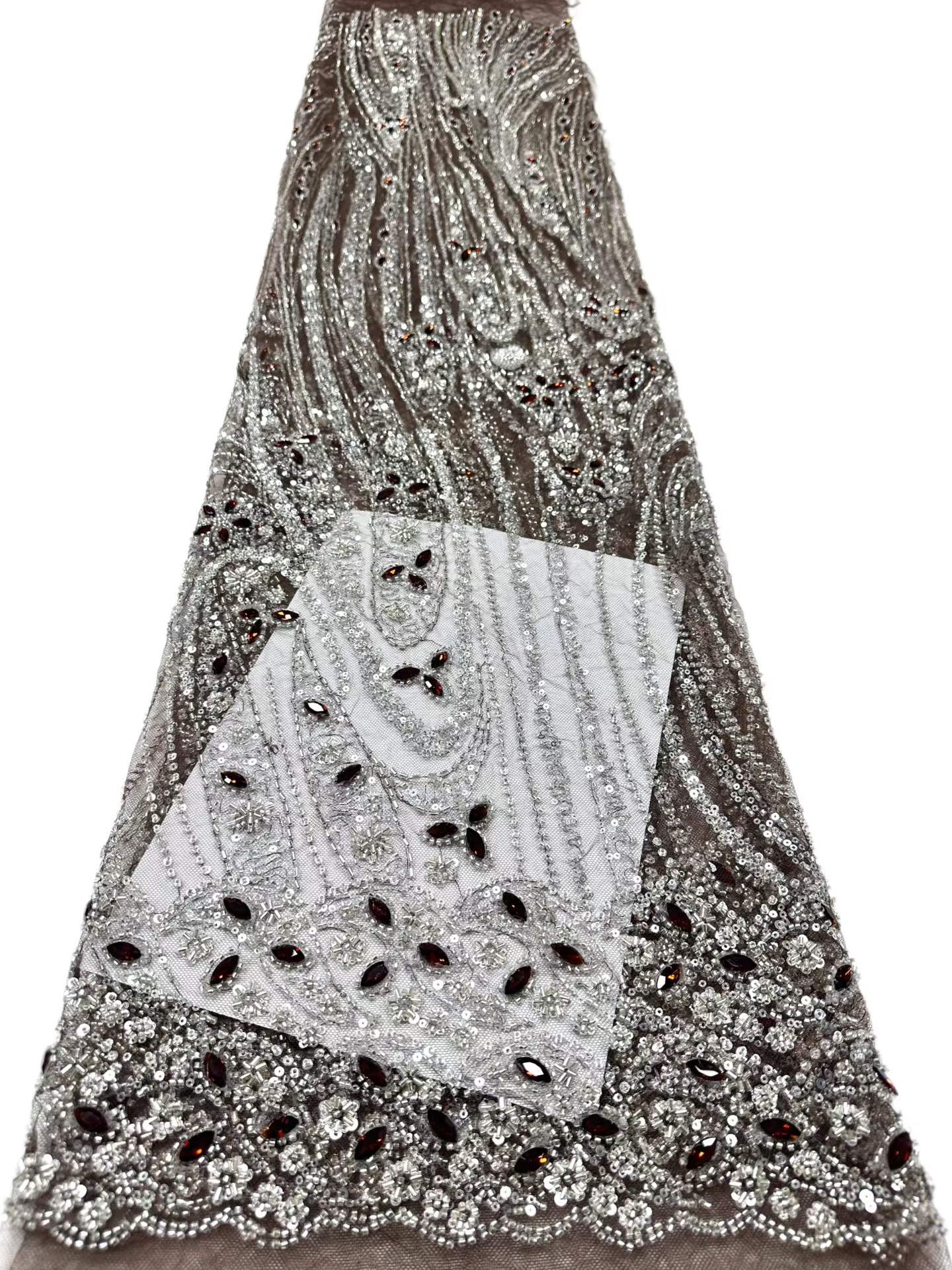 Affordable high quality lace fabric with beads pearls and sequins wedding dress lace fabric