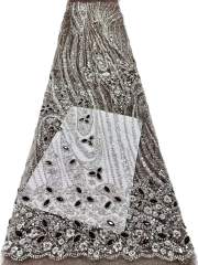 Affordable high quality lace fabric with beads pearls and sequins wedding dress lace fabric