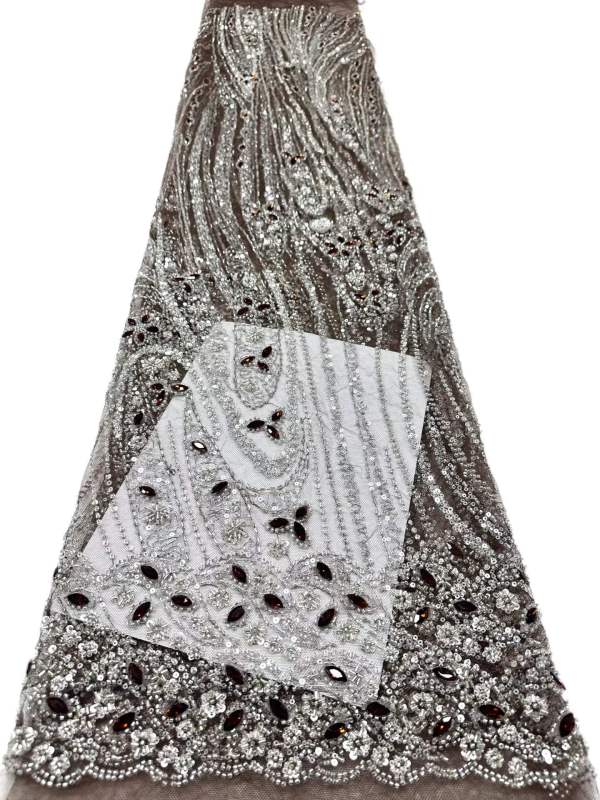 Affordable high quality lace fabric with beads pearls and sequins wedding dress lace fabric