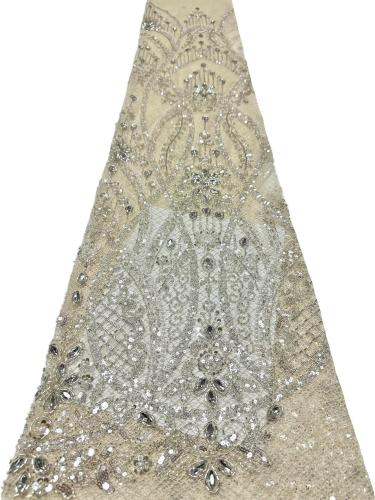 Affordable high quality lace fabric with beads pearls and sequins wedding dress lace fabric