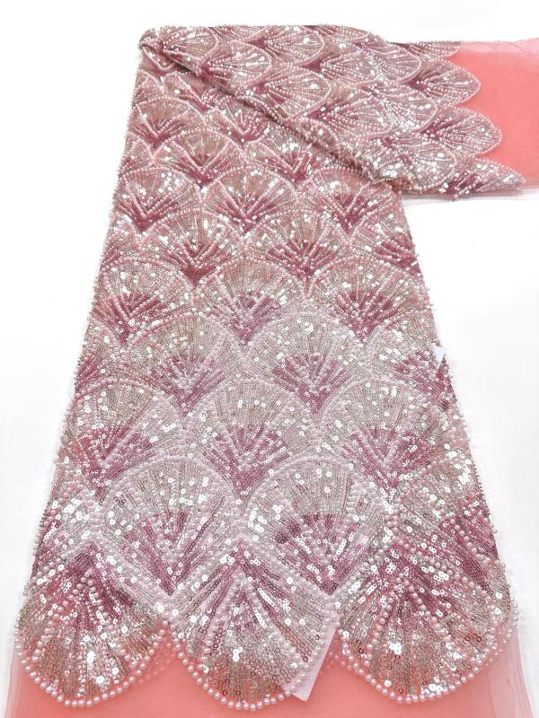 Affordable high quality lace fabric with beads pearls and sequins wedding dress lace fabric