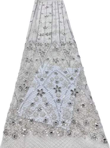 Affordable high quality lace fabric with beads pearls and sequins wedding dress lace fabric