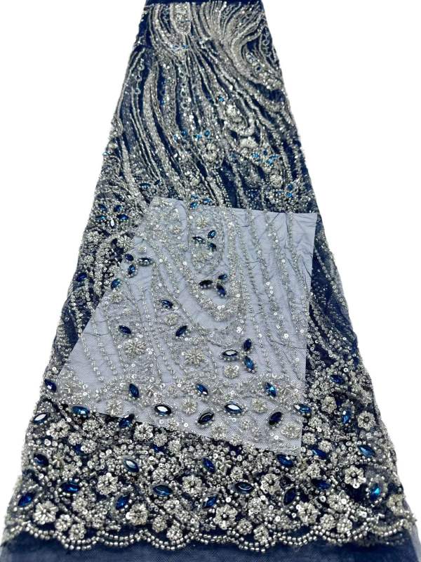 Affordable high quality lace fabric with beads pearls and sequins wedding dress lace fabric