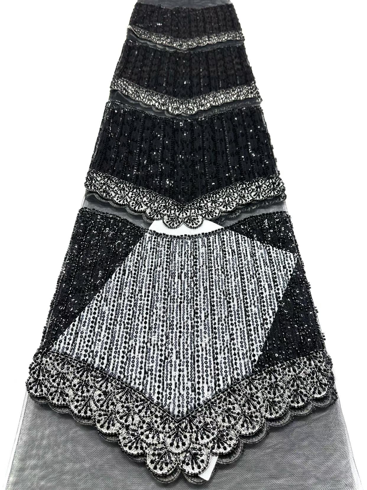 Affordable high quality lace fabric with beads pearls and sequins wedding dress lace fabric