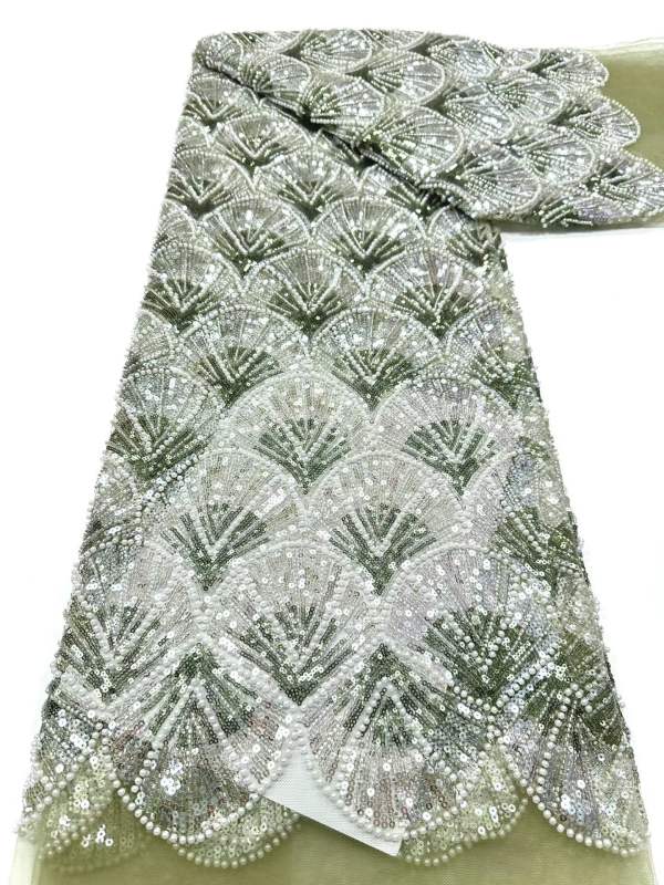 Affordable high quality lace fabric with beads pearls and sequins wedding dress lace fabric