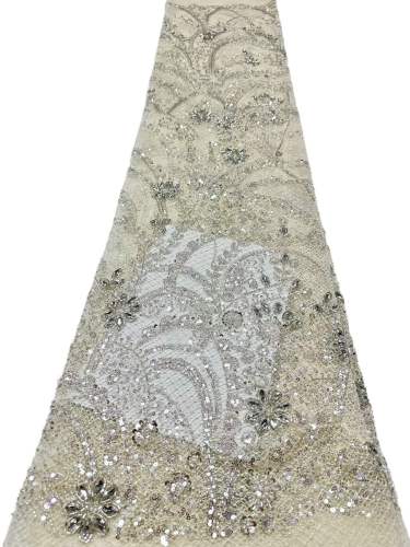 Affordable high quality lace fabric with beads pearls and sequins wedding dress lace fabric
