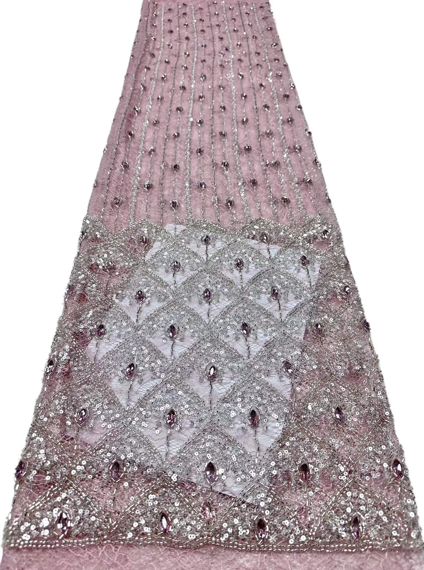 Affordable high quality lace fabric with beads pearls and sequins wedding dress lace fabric
