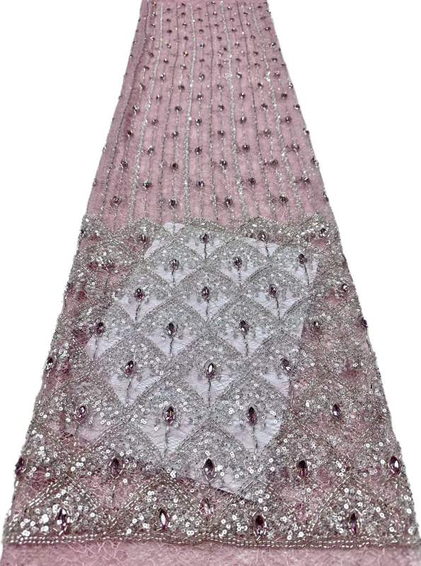 Affordable high quality lace fabric with beads pearls and sequins wedding dress lace fabric