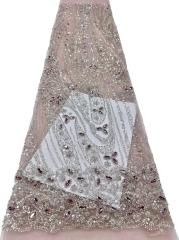 Affordable high quality lace fabric with beads pearls and sequins wedding dress lace fabric