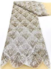Affordable high quality lace fabric with beads pearls and sequins wedding dress lace fabric