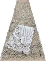 Affordable high quality lace fabric with beads pearls and sequins wedding dress lace fabric