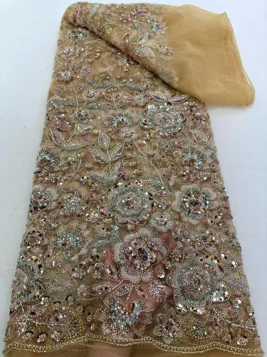Affordable high quality lace fabric with beads pearls and sequins wedding dress lace fabric