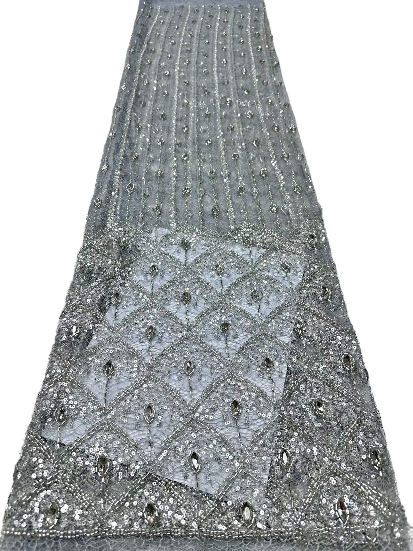 Affordable high quality lace fabric with beads pearls and sequins wedding dress lace fabric