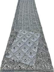 Affordable high quality lace fabric with beads pearls and sequins wedding dress lace fabric