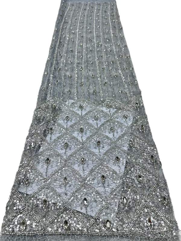 Affordable high quality lace fabric with beads pearls and sequins wedding dress lace fabric