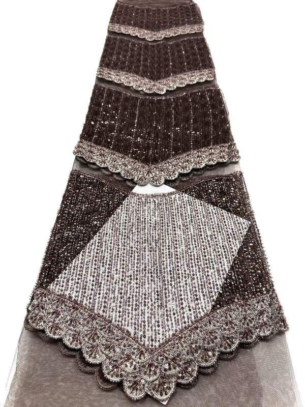 Affordable high quality lace fabric with beads pearls and sequins wedding dress lace fabric