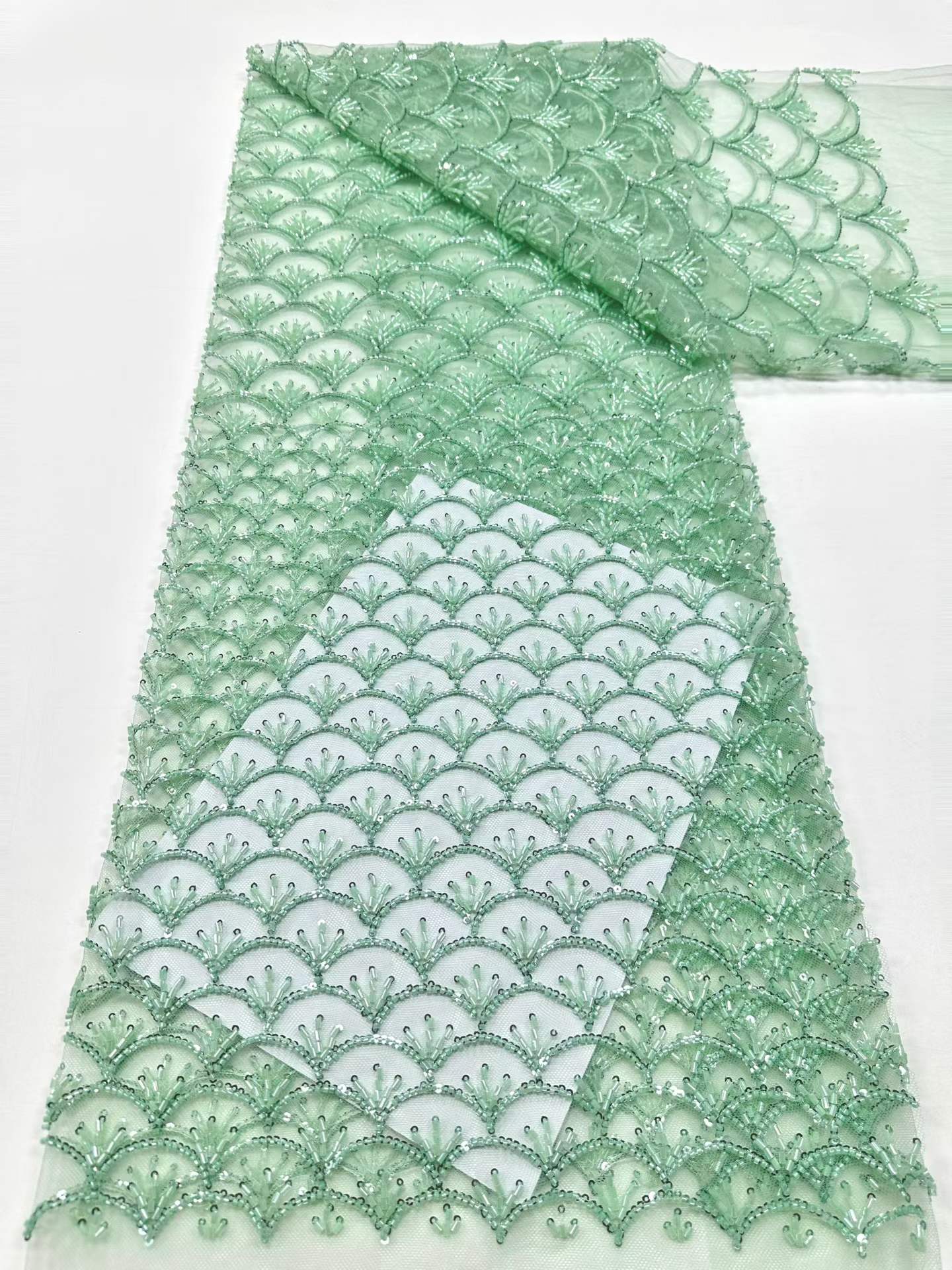 Affordable high quality lace fabric with beads pearls and sequins wedding dress lace fabric