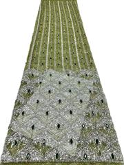 Affordable high quality lace fabric with beads pearls and sequins wedding dress lace fabric