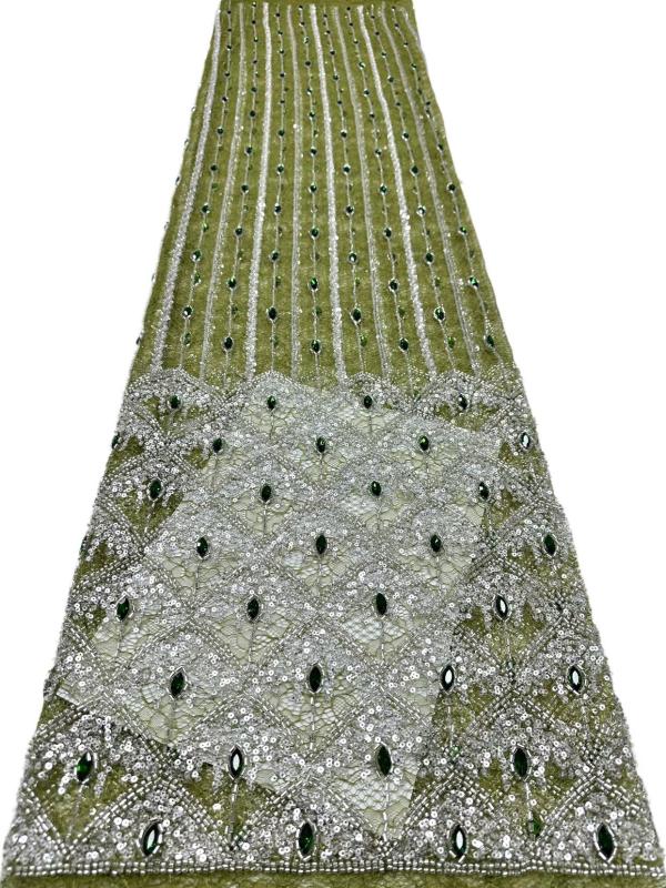 Affordable high quality lace fabric with beads pearls and sequins wedding dress lace fabric