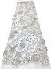 Affordable high quality lace fabric with beads pearls and sequins wedding dress lace fabric
