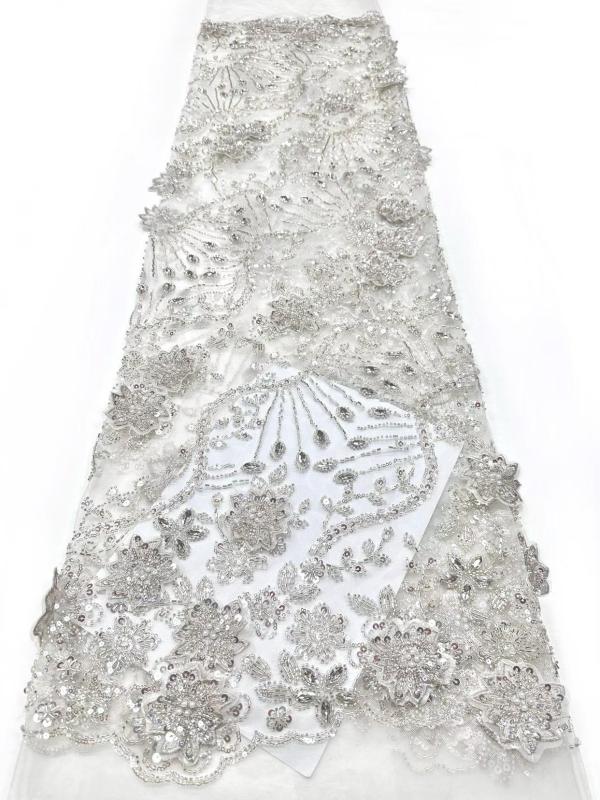 Affordable high quality lace fabric with beads pearls and sequins wedding dress lace fabric
