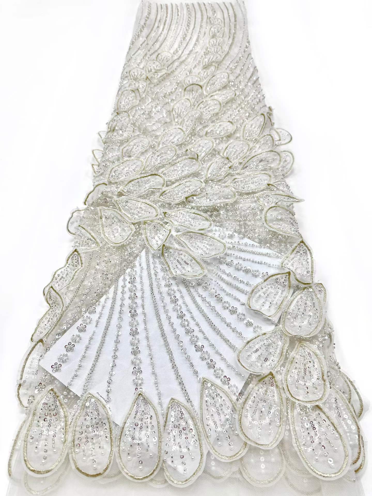 Affordable high quality lace fabric with beads pearls and sequins wedding dress lace fabric
