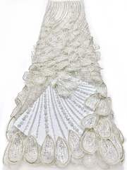 Affordable high quality lace fabric with beads pearls and sequins wedding dress lace fabric