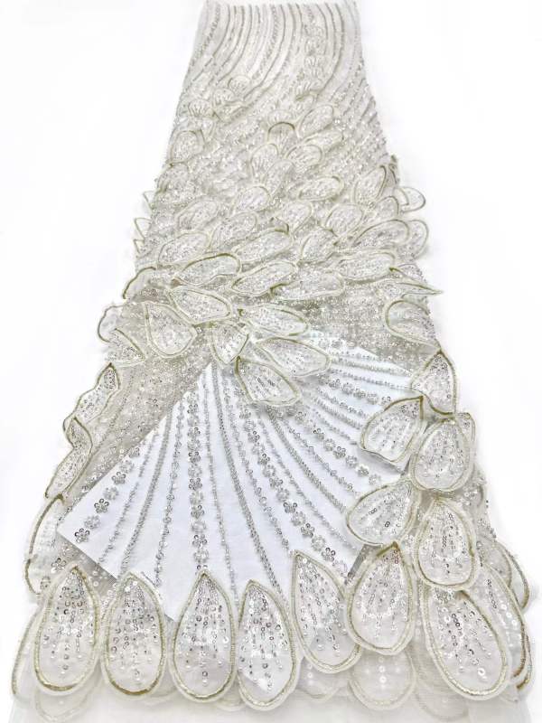 Affordable high quality lace fabric with beads pearls and sequins wedding dress lace fabric