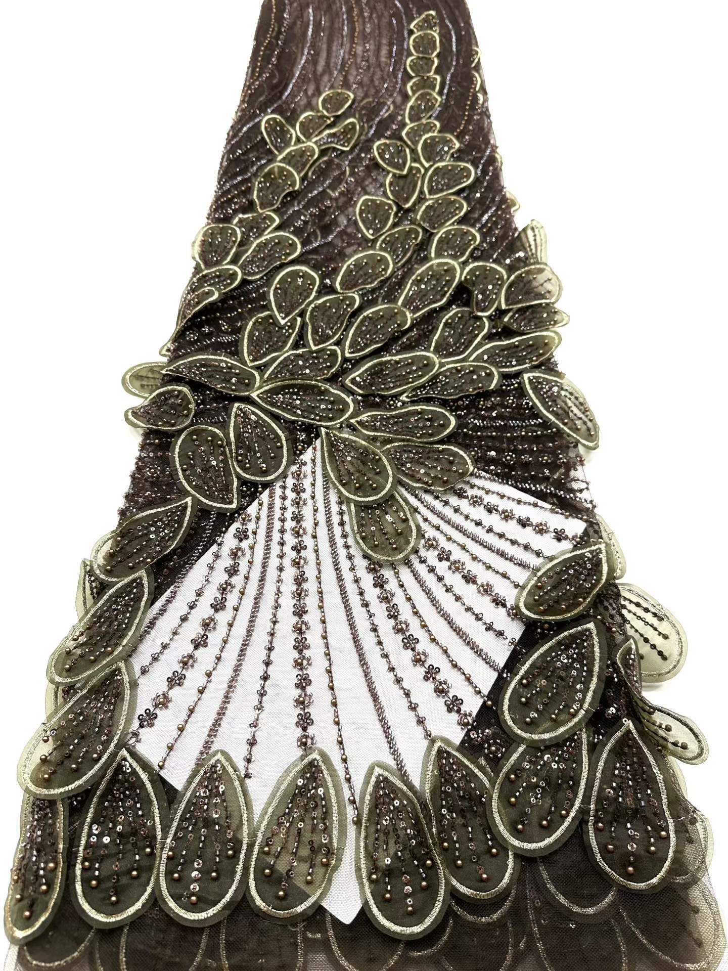 Affordable high quality lace fabric with beads pearls and sequins wedding dress lace fabric