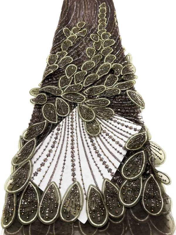 Affordable high quality lace fabric with beads pearls and sequins wedding dress lace fabric
