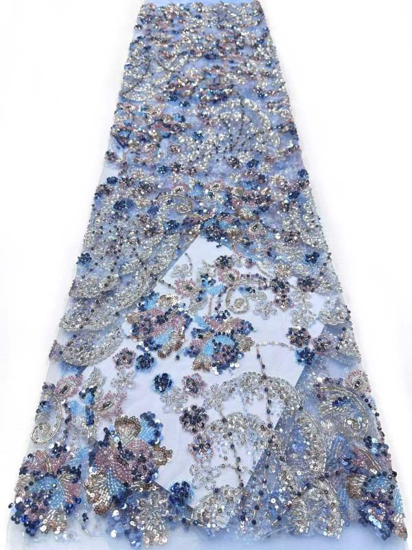 Affordable high quality lace fabric with beads pearls and sequins wedding dress lace fabric