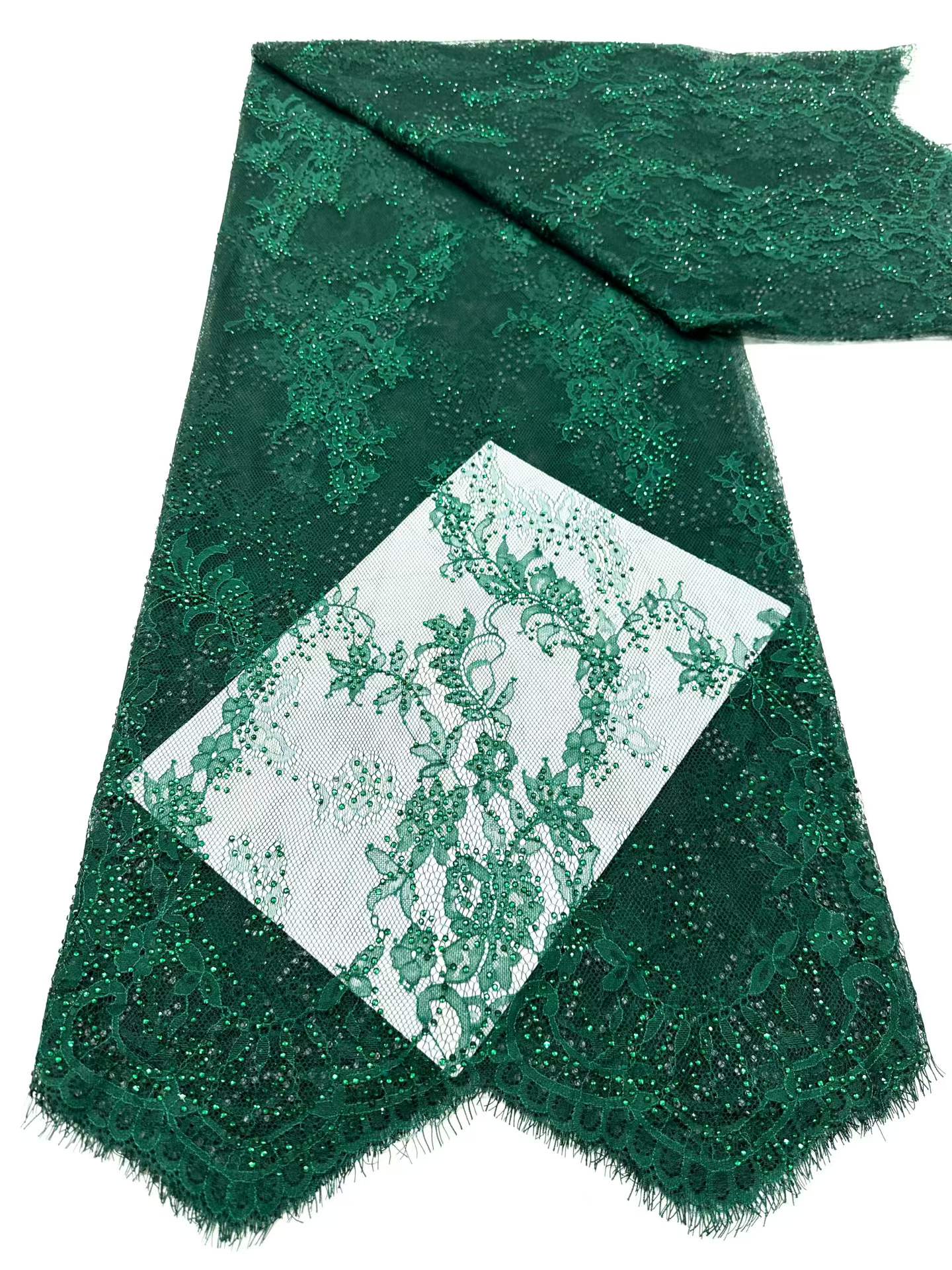 Affordable high quality lace fabric with beads pearls and sequins wedding dress lace fabric
