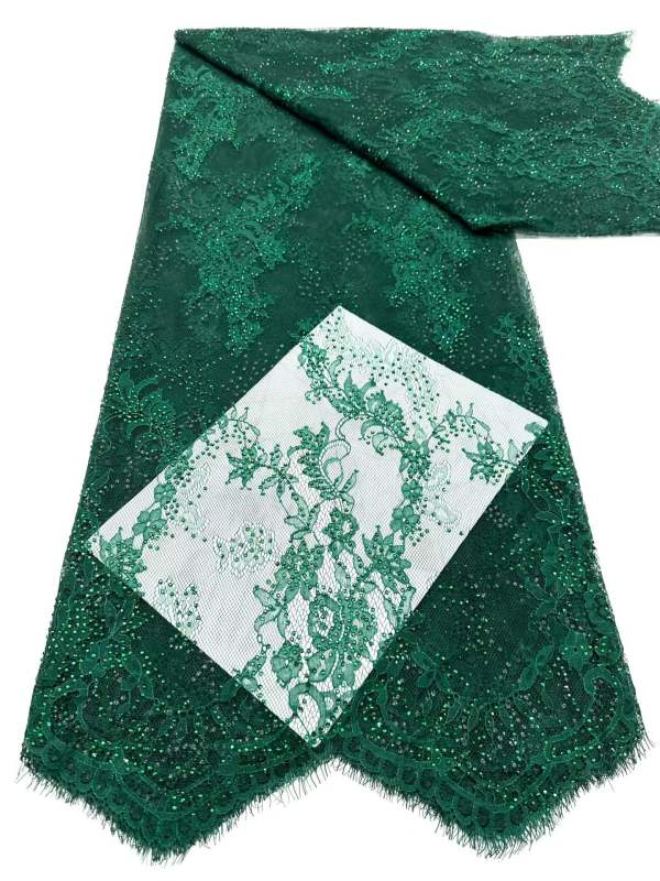 Affordable high quality lace fabric with beads pearls and sequins wedding dress lace fabric