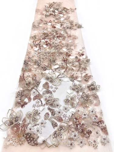 Affordable high quality lace fabric with beads pearls and sequins wedding dress lace fabric