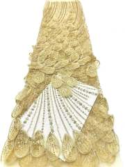 Affordable high quality lace fabric with beads pearls and sequins wedding dress lace fabric