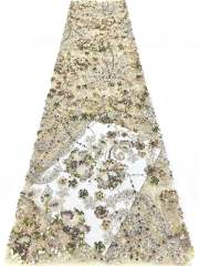 Affordable high quality lace fabric with beads pearls and sequins wedding dress lace fabric